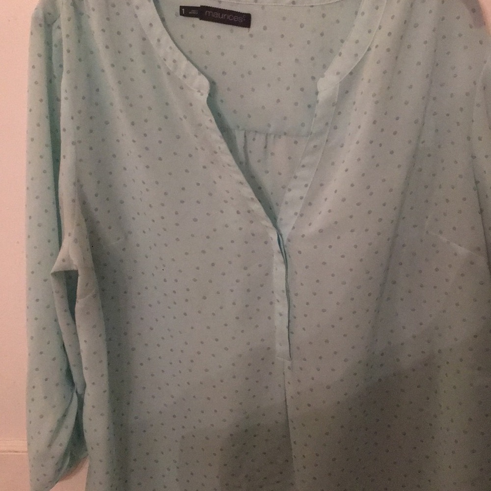 Blue polka dot three quarters